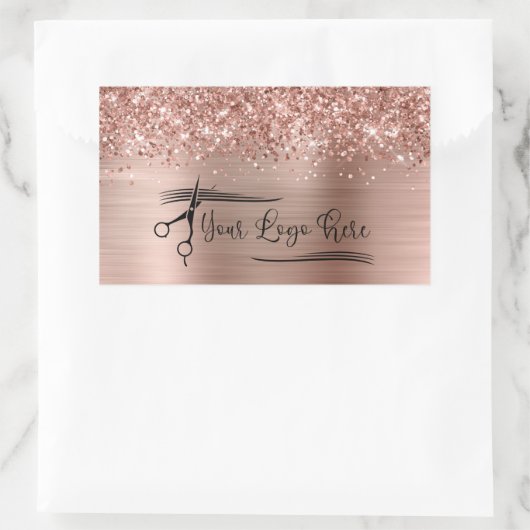 Your Logo Glittery Rose Gold Glam Rechteckiger Aufkleber (Tasche)