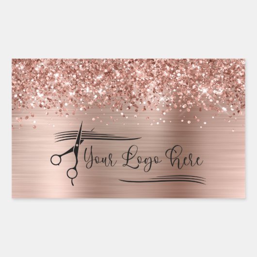 Your Logo Glittery Rose Gold Glam Rechteckiger Aufkleber (Vorderseite)