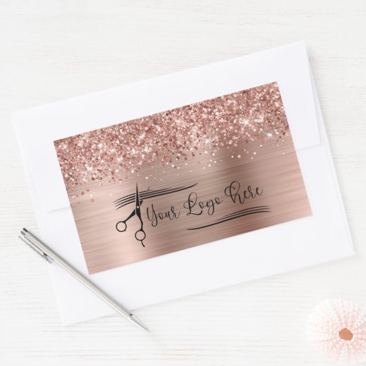 Your Logo Glittery Rose Gold Glam Rechteckiger Aufkleber (Umschlag)