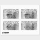 Your Logo Glittery Silver Glam Rechteckiger Aufkleber (Blatt)
