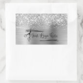 Your Logo Glittery Silver Glam Rechteckiger Aufkleber (Tasche)