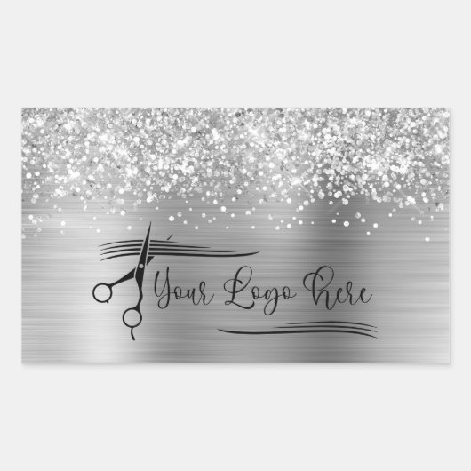 Your Logo Glittery Silver Glam Rechteckiger Aufkleber (Vorderseite)