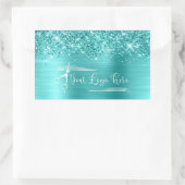 Your Logo Glittery Turquoise Blue Glam Rechteckiger Aufkleber (Tasche)