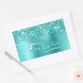 Your Logo Glittery Turquoise Blue Glam Rechteckiger Aufkleber (Umschlag)