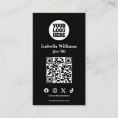 Your Logo Here Black Modern | Simple QR Code Visitenkarte (Vorderseite)