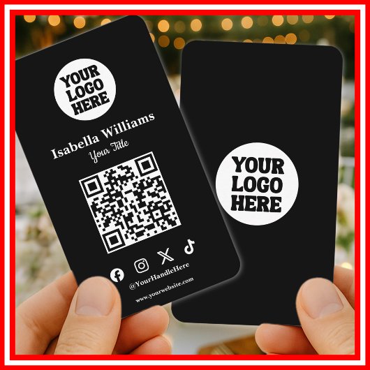 Your Logo Here Black Modern | Simple QR Code Visitenkarte