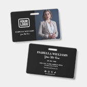 Your Logo Here Modern Black Photo Staff Name Ausweis (Vorder- & Rückseite)