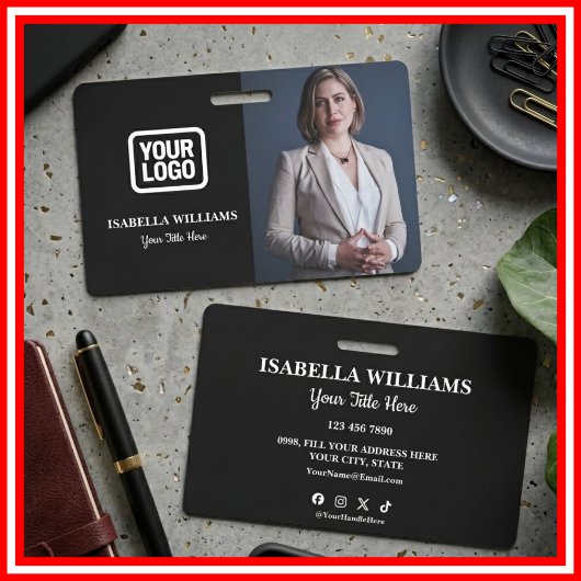 Your Logo Here Modern Black Photo Staff Name Ausweis