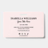 Your Logo Here Modern Pink Photo Staff Name Ausweis (Rückseite)