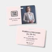 Your Logo Here Modern Pink Photo Staff Name Ausweis (Vorder- & Rückseite)