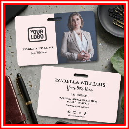 Your Logo Here Modern Pink Photo Staff Name Ausweis