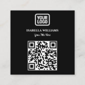 Your Logo Here Simple Modern Black Website QR Code Quadratische Visitenkarte (Vorderseite)