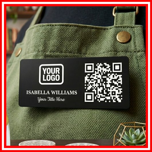 Your Logo Here Simple Modern Minimal Black QR Code Namensschild