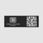 Your Logo Here Simple Modern Minimal Black QR Code Namensschild (Vorderseite)