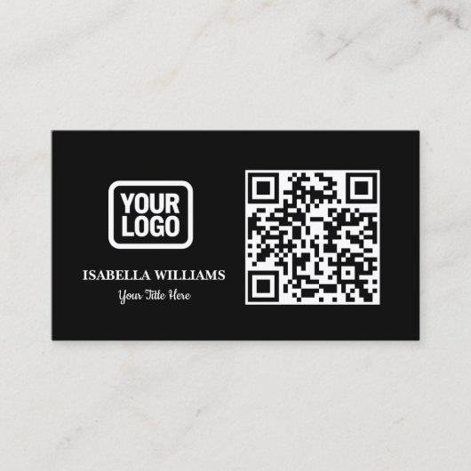 Your Logo Here Simple Modern Minimal Black QR Code Visitenkarte (Vorderseite)