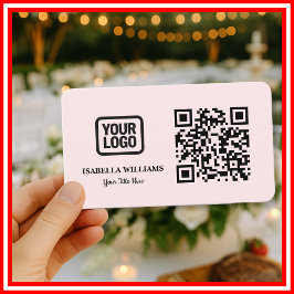 Your Logo Here Simple Modern Minimal Pink QR Code Visitenkarte