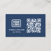 Your Logo Here Simple Modern Navy Blue QR Code Visitenkarte (Vorderseite)