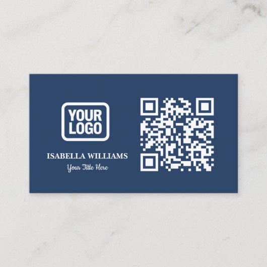 Your Logo Here Simple Modern Navy Blue QR Code Visitenkarte (Vorderseite)