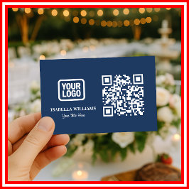 Your Logo Here Simple Modern Navy Blue QR Code Visitenkarte