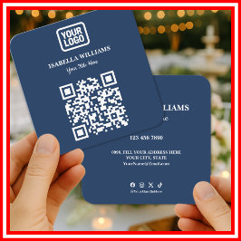 Your Logo Here Simple Modern Navy Blue Website QR Quadratische Visitenkarte