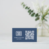 Your Logo Here Simple Modern Navy Blue Website QR  Visitenkarte (Stehend Vorderseite)