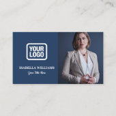 Your Logo Here Simple Modern Photo Navy Blue Visitenkarte (Vorderseite)