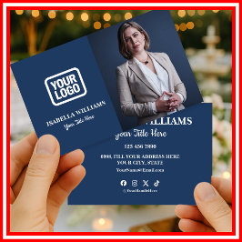 Your Logo Here Simple Modern Photo Navy Blue Visitenkarte