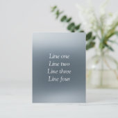 Your message here gray blue metallic background te postkarte (Stehend Vorderseite)