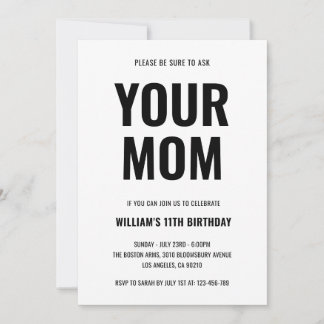 Your Mom Funny Joke Teen 11th Birthday Einladung