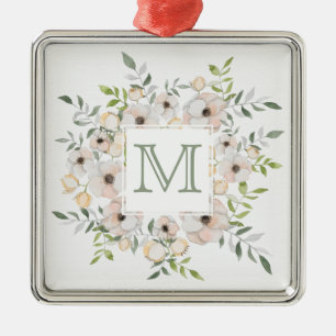 Your Monogram & Name in Flower Frame ornament Aus Metall