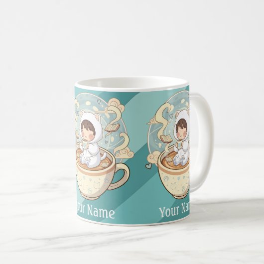 Your Name Cat Coffee Mug Gift for Book Readers Kaffeetasse (VorderseiteRechts)