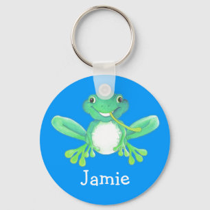 Your name cute fun frog green blue keychain schlüsselanhänger