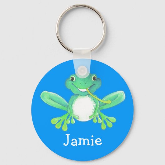 Your name cute fun frog green blue keychain schlüsselanhänger (Vorderseite)