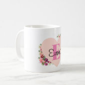 YOUR NAME/TEXT/ Pink Floral Monogram Kaffeetasse (Vorderseite Links)