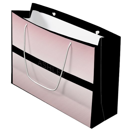 Your Name Thin Rose Schatten & White Stripes Große Geschenktüte (Vorderseite Schrägansicht)