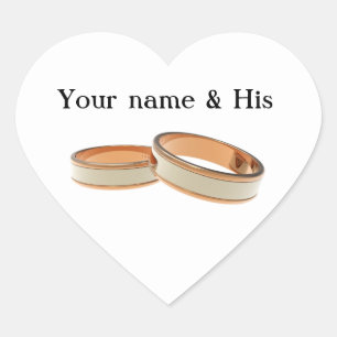 Your Names and Two Wedding Rings Heart Sticker