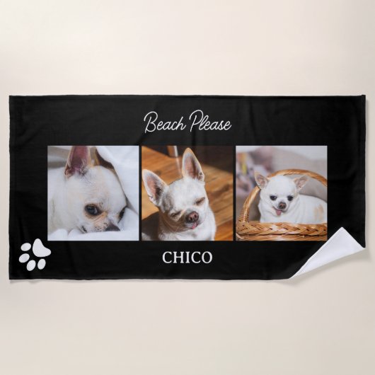 Your pet dog chihuahua custom photos collage name strandtuch (Vorderseite)