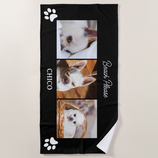 Your pet dog chihuahua custom photos collage name strandtuch (Vorderseite)