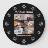 Your pet dog custom photo collage best friend name große wanduhr (Vorderseite)