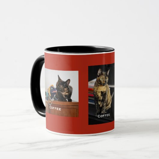 Your Pet or Pets 3 Photos, 3 Names, Red Background Tasse (Vorderseite Links)
