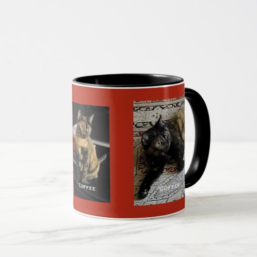 Your Pet or Pets 3 Photos, 3 Names, Red Background Tasse (VorderseiteRechts)