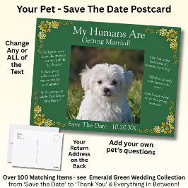 Your Pet Photo Save The Date Emerald Green & Gold Postkarte