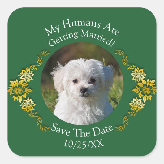 Your Pet Photo, Save The Date, Emerald Green Quadratischer Aufkleber (Vorderseite)