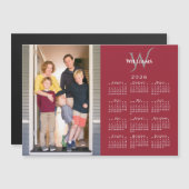 Your Photo 2026 Calendar Monogram Name Red Magnet (Vorne/Hinten)