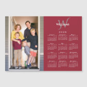 Your Photo 2026 Calendar Monogram Name Red Magnet (Vorderseite)