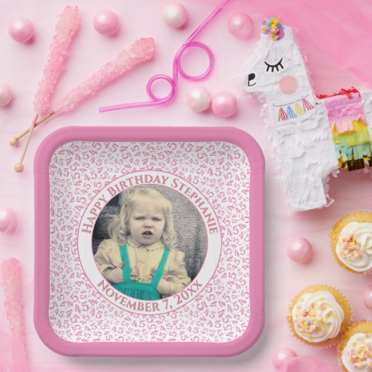 Your Photo 45 Random Number Pattern Pink/White  Pappteller (Party)