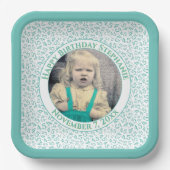 Your Photo 45 Random Number Pattern Teal/White Pappteller (Vorderseite)