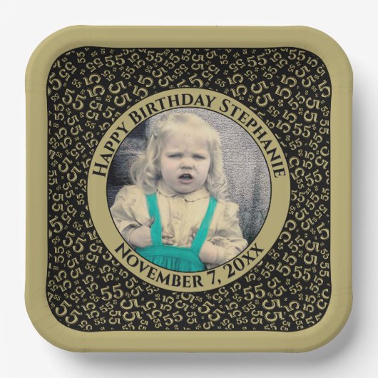 Your Photo 55 Random Number Pattern Black/Gold Pappteller (Vorderseite)