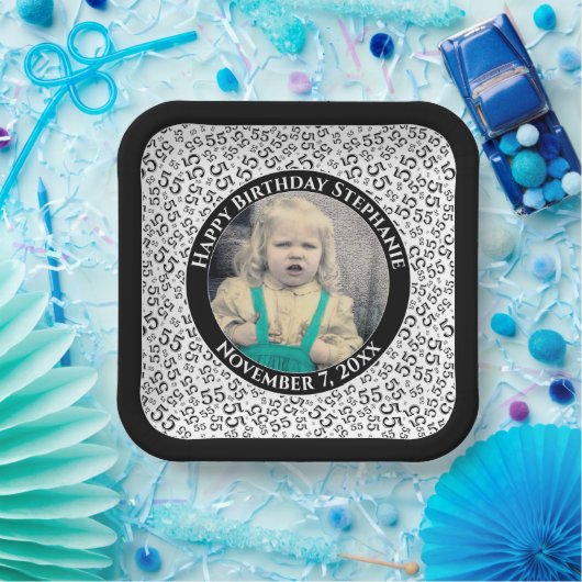 Your Photo 55 Random Number Pattern Black/White  Pappteller (Party)