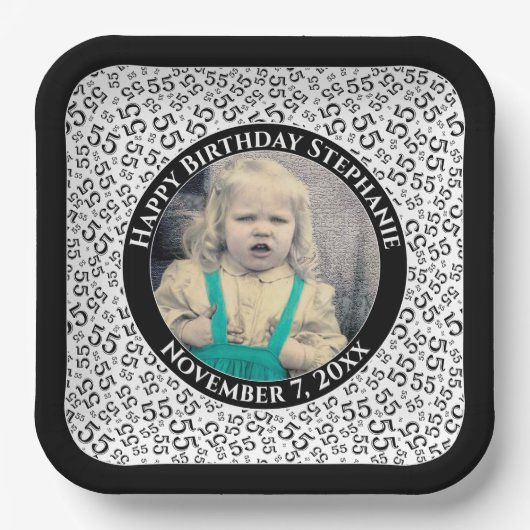 Your Photo 55 Random Number Pattern Black/White  Pappteller (Vorderseite)